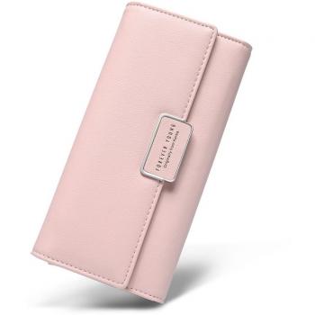 Edle Damen-Geldbörse aus Leder – Rosa, lang, mit Druckknopfverschluss