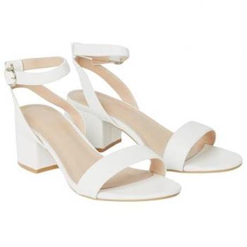 Tommi Wide Fit Barely There Mid Block Heel Sandals for Women – White 7
