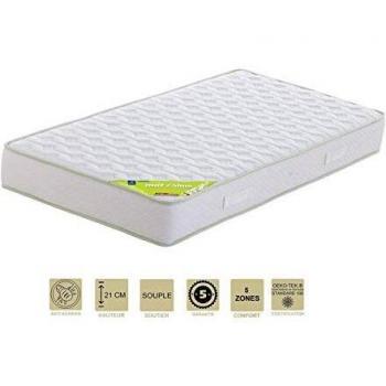 Matelas 90x190x21 cm Souple Provence Literie à Haute Densité Aertech+ 35 kg-m3 HR
