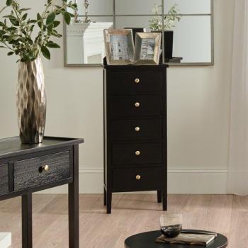 Pine Wood Antique Gold Handle 5-Drawer Tall Boy Unit