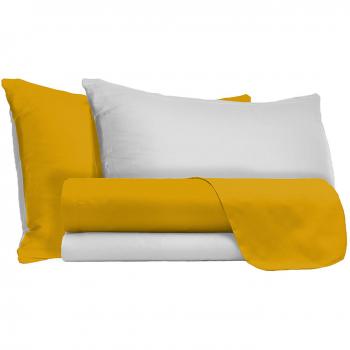 Set de Sábanas Eco-Algodón Mostaza y Gris Claro – Plaza Individual
