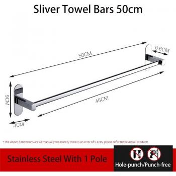 Estante de baño sin perforaciones, colgador de toallas 40-50cm, acero inoxidable plateado