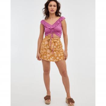 Falda-pantalón estampada con talle alto, cinturón a juego y lazo en la cintura INSIDE