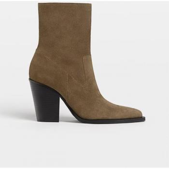 Stradivarius Tan Leather High-Heel Cowboy Ankle Boots for Women