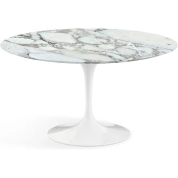 Table Tulipe Marbre Arabescato 160 cm Pieds Blancs Brillants