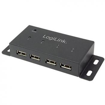 LogiLink USB 2.0 Hub Verteiler 4-Port 480 MBit/s Extender mit Netzteil Metall