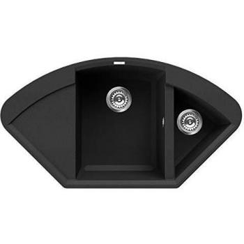 ELLECI EASY CORNER LGYCOR40 Lavello 106X58 cm 2 Vasche Rettangolare con Gocciolatoio Granitek Nero