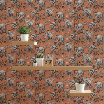 Papier Peint Tropical Animaux Gianni M1-No.663 Orange Gris