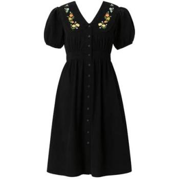 Robe Yumi femme col brodé, couleur noire