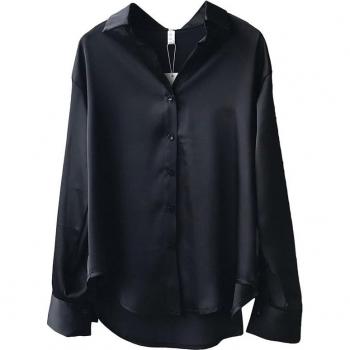 CRRIFLZ Women's Vintage Satin V Neck Blouse