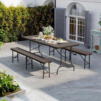 Table pliable 7H Seven House 180 cm × 74 cm × 74 cm – effet rotin