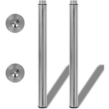2 Adjustable Telescopic Table Legs Brushed Nickel 710 mm-1100 mm