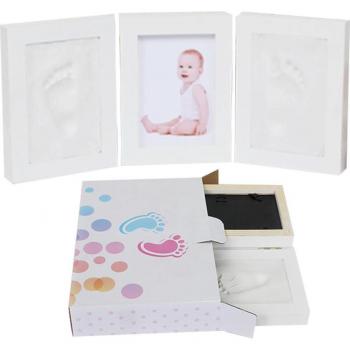 Solid Wood Tri-fold Photo Frame for Baby Hand and Footprints