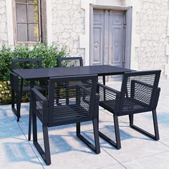 Komfortable 5-tlg. Garten-Essgruppe in Schwarz aus PVC Rattan