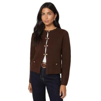 Elegant Dark Brown Knitted Fitting Jacket – 2‑Button, Size M (Women)