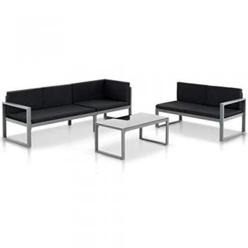 Salon de jardin 3 pcs Aluminium Noir et coussins inclus
