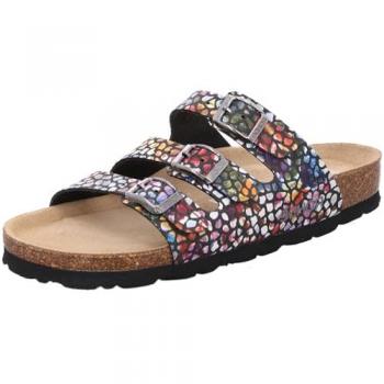 Rohde Pantolette „Alba“ – Hausschuh für Damen, Gr. 43, bunt (schwarz/multi), Nubuklederimitat, G‑Weite