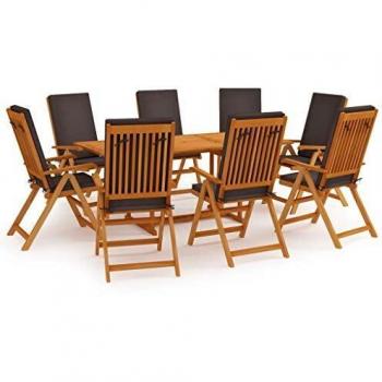 Set da Pranzo Giardino 9 pz Cuscini Teak Grigio