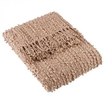 Arvo Boucle Yarn Woven Fringed Throw, 130cm x 180cm, Plaster/Pink, Polycotton, One Size