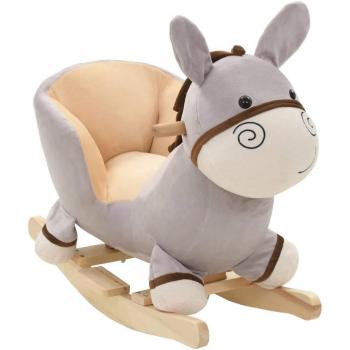 Grey Plush Rocking Donkey with Backrest 60x32x55 cm