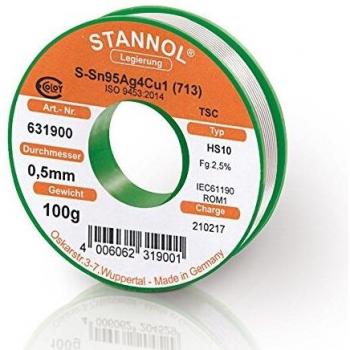 Stannol HS10 2510 Lötzinn, bleifrei Spule Sn95,5Ag3,8Cu0,7 ROM1 100 g 0.5 mm (Lötspulenkit)