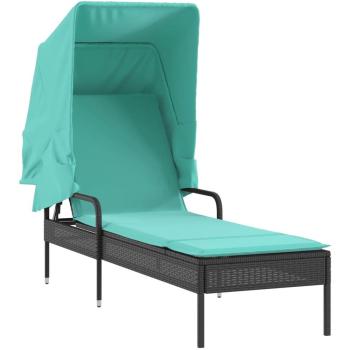 VidaXL Sun Lounger (Canopy) – Black/Poly Rattan Finish