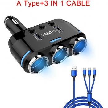 Divisor de Cargador para Encendedor de Cigarrillos, Doble Puerto USB, 3 Salidas, DC 5V 1A + 2.1A, Negro