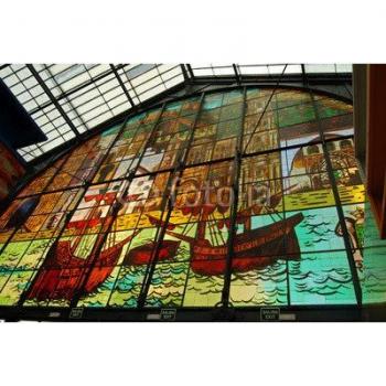Malerische Alu‑Dibond‑Darstellung 110 × 70 cm – Vidriera Mercado Central de Atarazanas, Málaga