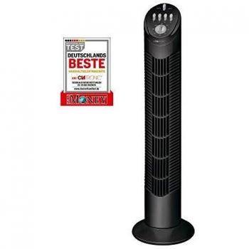 Schwarzer Clatronic T‑VL 3546 – 76 cm Tower Fan mit 4‑Stufen-Timer und 75° Oszillation