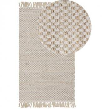 Beige Fransen Teppich im Boho Stil 80 x 150 cm
