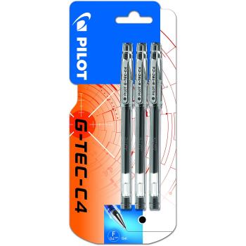 Pilot G Tec C4 Gel Microtip Rollerball Pen, 0.4 mm – Black (3‑piece Set)