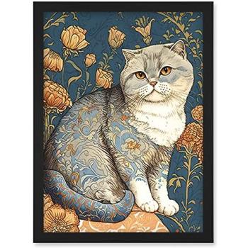 Fleurish Kitty: Art Nouveau Cat & Autumn Flowers A4