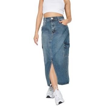 Petite jupe midi cargo bleu denim EU 38