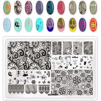 Plantilla de estampado de uñas con encaje y leopardo