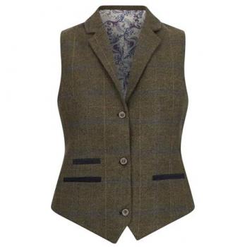 Infinity Leather Women’s Tailored Herringbone Tweed Waistcoat – Green, 20