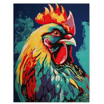 Red‑Yellow Turquoise Rooster Canvas