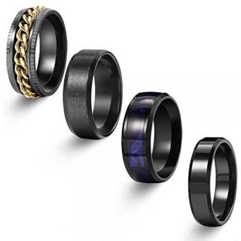 Zappel Band Ringe Set in Schwarz für Größe 7-11