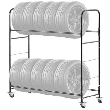 VEVOR Heavy-Duty Tire Stacker – 2-Shelf Rollable Cart