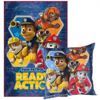 Set Poliestere Paw Patrol – Coperta & Cuscini (Colore Blu, 150×15×100 cm)