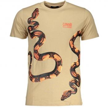 Beige Cotton Logo Print T-Shirt for Men
