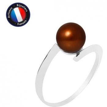 Joya Femenina: Anillo Perla Cultivada 7-8 mm, Ronda, Chocolate, Oro Blanco