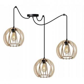 Suspension Luminaire Araignée Vintage 3 Spots E27 – Métal et Finition Bois