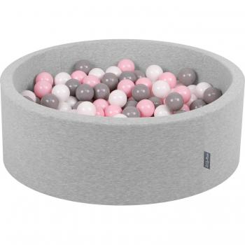 KiddyMoon Piscina di Palline 90x30cm, 200 Palline Ø 7cm, Grigio/Bianco/Rosa, Made in EU