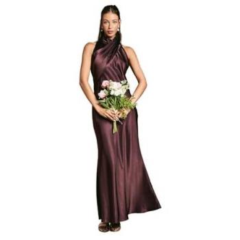 High-Neck Espresso Fishtail Bridesmaid Maxi (Satin)