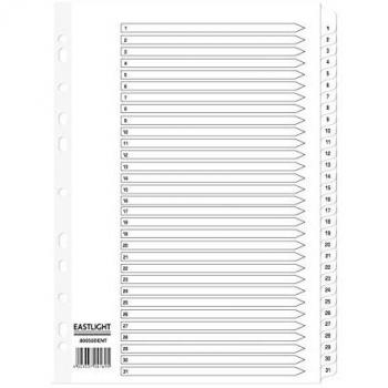 White A4 Index Card Set of 1-31 with White Mylar Tabs from ValueX