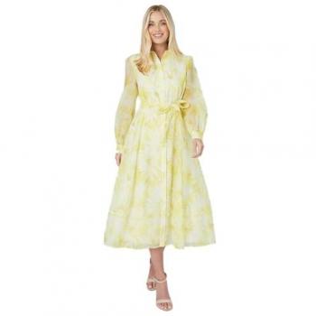Yellow Floral Organza Midi Dress