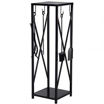 Outsunny Porte-bûches range bûches étagère à bois de cheminée serviteur de cheminée colonne multi-accessoires dim. 34L x 34l x 111H cm métal noir