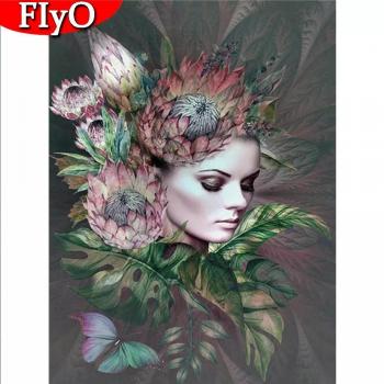Pintura de Diamantes: Flores y Retrato 20X30CM