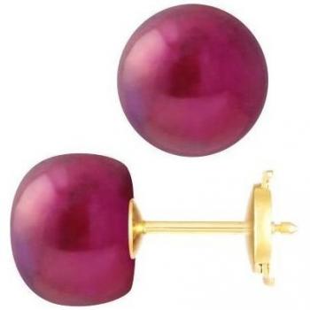 Women's Cherry Red Pearl Earrings with Yellow Gold