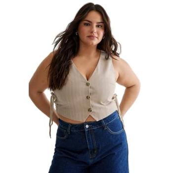 Nasty Gal Plus Size 22 Neutral Pinstripe Vest, Tie‑Side Design